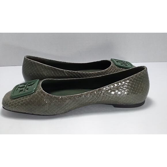 Tory Burch Georgia Olive Snake Print Ballet Flats - Picture 6 of 8